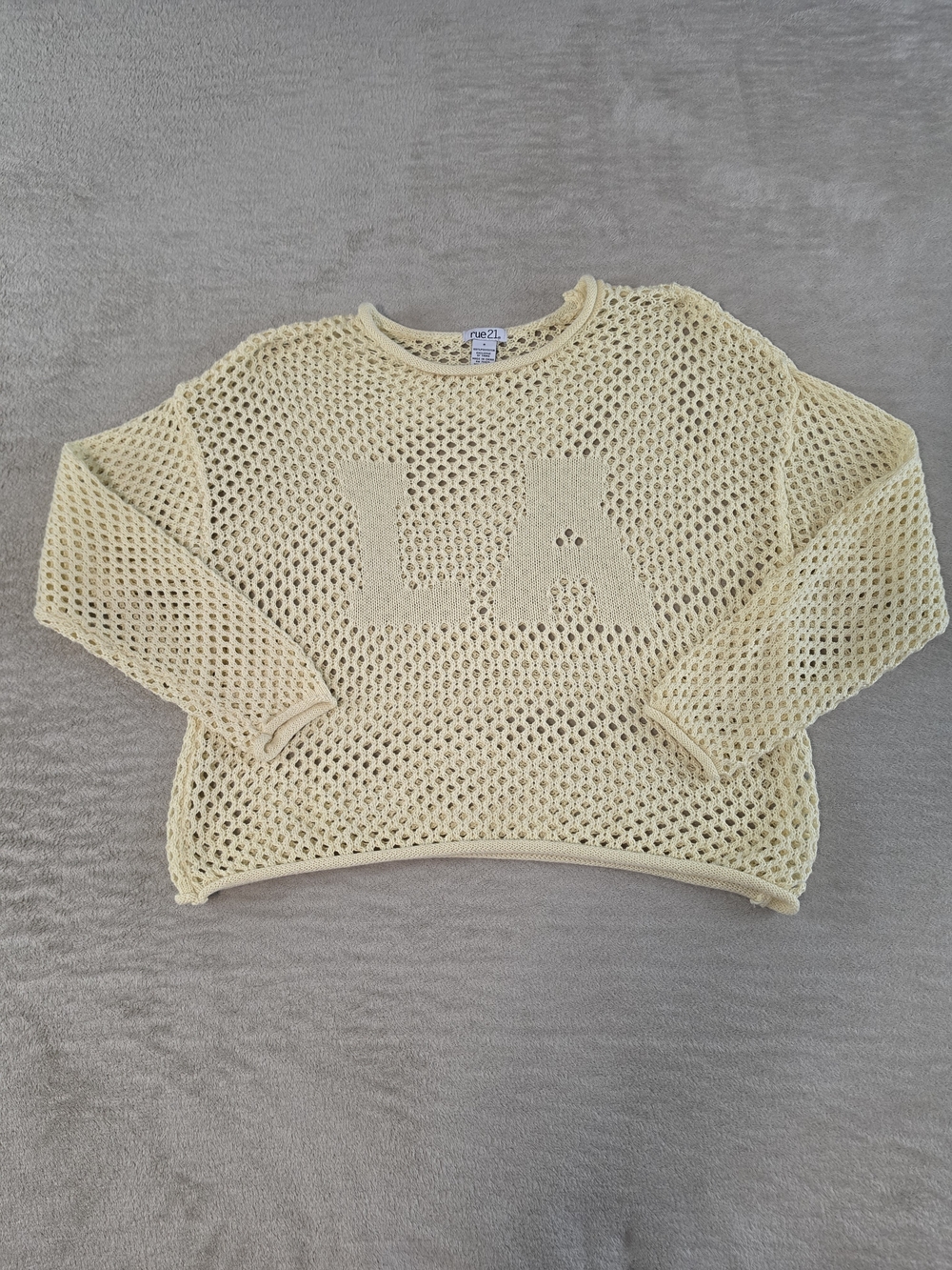 Rue21 Yellow Open-Knit 'LA' Crewneck Sweater